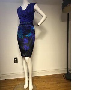 Le Chateau Formal Cocktail Shiny Royal Cobalt Blue Jade Bodycon Summer Dress